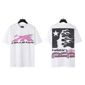 เสื้อยืดคุณภาพสูง 100% ผ้าฝ้าย สตรีทแวร์ ทรงโอเวอร์ไซส์ ไหล่ตก แขนสั้น ลายพิมพ์ดาวสไตล์วินเทจ สำหรับผู้ชาย - Product Image 2