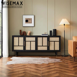 WISEMAX FURNITURE High Quality Nordic Style Natural Sideboard Storage Display TV Table Wood Rattan Living Room Cabinet
