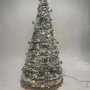 Arbres de noël artificiels pliants 180cm 6 pieds décoration floquée de luxe pour la maison arbres de noël pliants