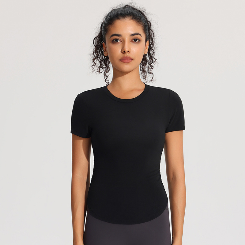 MAYYOUNG Women's High Elastic Short Sleeve Sports Top Quick Dry Slim Fit Breathable Yoga Running Buillt in Bra T-Shirt