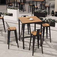 Ensemble de mobilier de café moderne résistant aux intempéries, anti-corrosion, résistant aux UV, en bois plastique long, table de bar de jardin, patio extérieur