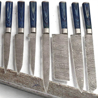 Set Pisau Dapur Baja Damaskus 10 Buah Koleksi Pisau Dapur Gagang Kayu Tas Gulung Kulit Buatan Tangan Serbaguna Modern