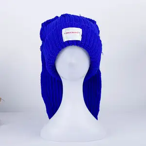 Bonnet tricoté mignon lapin longues oreilles chapeau drôle casquette d'hiver tricot chaud lapin Crochet crâne casquette pour l'extérieur chapeau ample