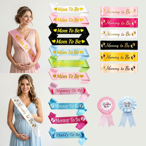 Cinta de satén estampada con estampado en caliente para futuras mamás, para Baby Shower y revelación de género, y insignia de hojalata para futuras mamás y futuros papás, decoraciones para fiestas - Product Image 1