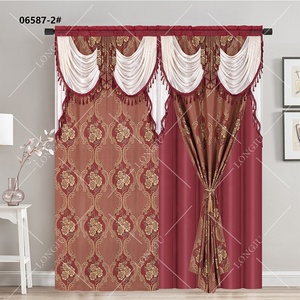 Rideaux occultants double couche de style moderne Rideaux de poche à tige bon marché avec cantonnière Rideaux jacquard Conception à franges exquise - Product Image 5