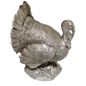 Resin Vintage Silver Turkey Statue For Thanks Giving Day Decoration