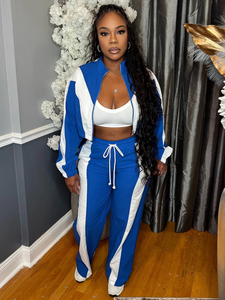 <span class=keywords><strong>Tuta</strong></span> alta da ragazza Color Patchwork in due pezzi <span class=keywords><strong>con</strong></span> Cardigan Crop Top <span class=keywords><strong>felpa</strong></span> e pantaloni larghi a vita alta - Product Image 2