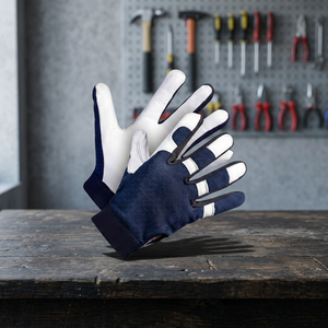 Gants de travail antidérapants en PU lisse avec poignet élastique, gants de sécurité polyvalents sans latex ni silicone, couleur bleu et blanc - Product Image 4