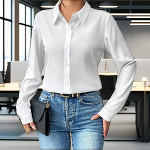 Chemisiers classiques sexy pour femmes, en polyester tissé, simples, à manches longues, boutonnés, à col, chemises de bureau - Product Image 2