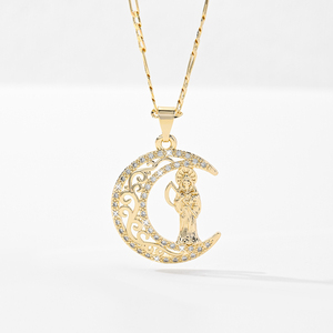 Nuevo Diseño, Collar con Colgante de Luna Chapado en Oro de 14k con Circones, Amuleto Religioso de la Santa Muerte en Latón, Joyería Unisex para Regalo - Product Image 3