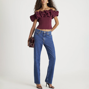 Top Bardot à volants sans manches, moderne, dernier cri, sur mesure, de haute qualité, respirant, anti-boulochage, pour femmes - Product Image 2