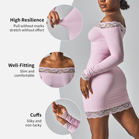 SK1344 Robe mini moulante en nylon tricoté à manches longues évasées et épaules dénudées avec dentelle pour femme, idéale pour les sorties en club, le shopping et les vacances