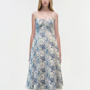 Nuovo <span class=keywords><strong>abito</strong></span> lungo con bretelle in pizzo Patchwork stampato blu con bretelle 2025 Design francese - Product Image 1