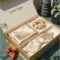 Ensemble cadeau de luxe en soie de mûrier 100% biologique : taie d'oreiller, masque de sommeil personnalisé, chouchou, fermeture éclair discrète, broderie unie, écologique pour la maison