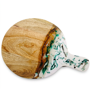 Planche à découper rectangulaire de luxe en bois d'acacia et résine époxy, motif Océan et Plage, épaisseur 2,0 cm, compatible lave-vaisselle, taille personnalisable, avec poignée - Product Image 1