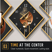 Horloge murale décorative à trois pièces avec motif diamant et horloge centrale pour salle à manger, cuisine, restaurant, intérieurs modernes