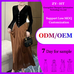 Zyht 21563 האביב החדש האביב החורף רטרו אופנה מקסי קטיפה קו אלגנטי ארוך נשים ורוד שחור חרוזים שמלה - Product Image 3