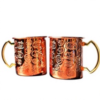 Set 2 Gelas Cocktail Moscow Mule, Mug Bir, Logam Tembaga Rose Gold, Desain Labu Halloween