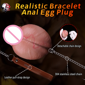 Dildo en silicone liquide en forme d'œuf, plug anal avec chaîne de traction en acier inoxydable, masseur de prostate, stimulation vaginale pour femmes et hommes - Product Image 2