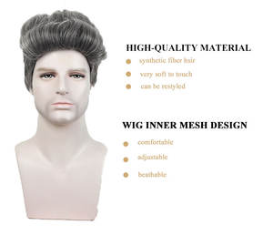 YIMANEILI court argent gris <span class=keywords><strong>perruque</strong></span> de cheveux naturels synthétique cosplay <span class=keywords><strong>Halloween</strong></span> perruques - Product Image 3