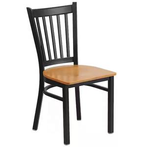 Silla de café para banquetes al aire libre, muebles de restaurante, sillas de Hotel, silla de restaurante de Metal con respaldo <span class=keywords><strong>Vertical</strong></span> negro con asiento de madera Natural - Product Image 1