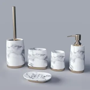 Luxury bathroom home hotel decor accessories modern marbleized Ware Suite with soap dispenser toothbrush holder tumbler dish