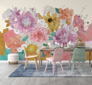 Carta da parati murale 3d con <span class=keywords><strong>stampa</strong></span> personalizzata paesaggio murale dipinto a mano paesaggio naturale pianta floreale fiore foto carta murale decorazione per la casa - Product Image 3