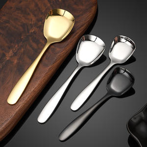 S004 304 Stainless Steel <b>Spoon</b> Square Head Flat Bottom Comfortable Handle For <b>Ice</b> <b>Cream</b> Desserts Student Use - Product Image 3