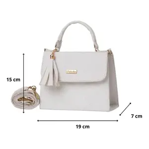 Bolso Freda Blanco Mariconera Fana de 7 Pulgadas, Cuero Blanco Vintage, Correa Individual, Cierre de Cremallera, Decoración con Borlas, Uso Diario - Product Image 1