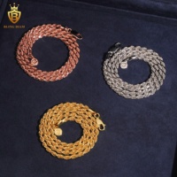 Chaînes en argent massif 925 de 3,5 mm, chaîne à maillons en forme de corde, plaquée or rose, bracelet et collier pour homme, bijoux rock, rappeur, hip-hop