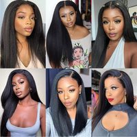 Peluca de Cabello Humano Liso Kinky Vietnamita 13x4 13x6, Pelucas Frontales de Encaje Liso Yaki para Mujeres Negras, Peluca Virgen Sin Pegamento