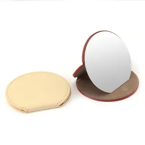 Einseitig faltbar PU Leder tragbar oval einseitig Spiegel Edelstahl Tischplatte Stehpult Make-up Spiegel