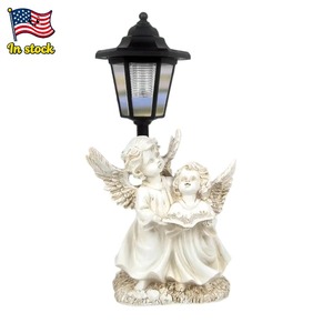 Vente en gros de statue d'ange double en résine à énergie solaire avec lumière vintage, décoration de jardin extérieur pour Pathway Yard Festival - Product Image 1