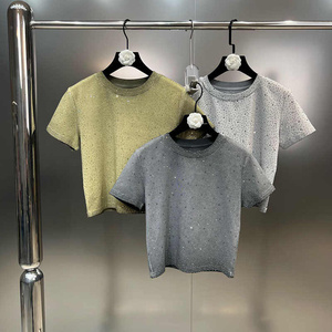 Mode femmes <span class=keywords><strong>paillettes</strong></span> Style court T-<span class=keywords><strong>shirt</strong></span> personnalisé lavé <span class=keywords><strong>à</strong></span> l'acide coton col rond manches courtes <span class=keywords><strong>paillettes</strong></span> Boxy strass T-<span class=keywords><strong>shirt</strong></span> - Product Image 1