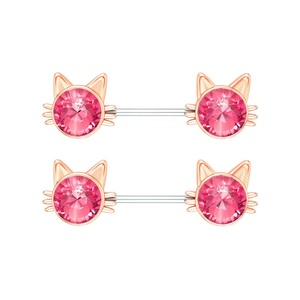 Anillos de acero quirúrgico 316L, cristal rosa, gato, Piercing para el cuerpo, joyería - Product Image 3