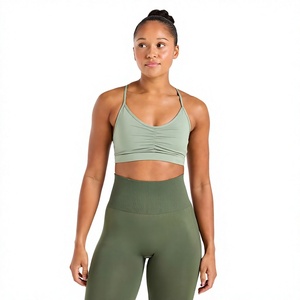 Women Sports Bra Racerback Solid Green <b>Wire</b> Free Quick Dry Breathable Activewear Top All Seasons Machine Washable - Product Image 5