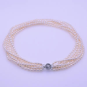 Vintage Multi-Strand Freshwater <b>Pearl</b> 925 <b>Silver</b> Beaded Short <b>Necklace</b> in White for Women Wedding/Party/Engagement - Product Image 3