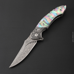 Couteau pliant de luxe en acier Damas VG10 avec manche en nacre véritable, couteau de poche multifonctionnel pour le camping en extérieur, cadeau EDC - Product Image 2
