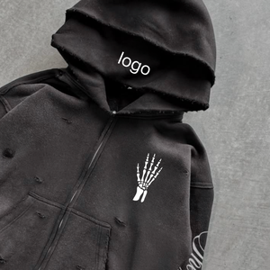 Ensemble de sweat-shirts et de pantalons de survêtement pour hommes de haute qualité, style vintage et délavé, fermeture éclair - Product Image 4