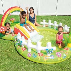 Centre de jeux aquatiques gonflable arc-en-ciel pour enfants, aire de jeux aquatique de jardin avec toboggan, piscine à balles, jouet de piscine extérieure pour tout-petits - Product Image 6