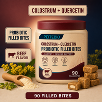 PEITEBIO Bouchées Probiotiques au Colostrum et Quercétine pour Chats, Soutien Immunitaire, Digestif et Cutané, Saveur Bœuf, 90 unités