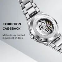 Montre mécanique automatique Mark Fairwhale 39MM, boîtier et bracelet en métal, mouvement squelette, fond transparent, étanche, lumineuse, DressFW-6043