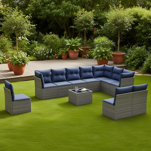 Gray Poly Rattan Patio <b>Sofa</b> <b>Set</b> With Cushions Outdoor Garden Furniture Contemporary Style - Product Image 2