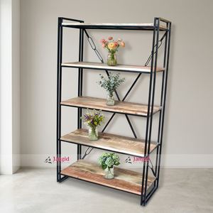 Étagère à livres moderne en fer et en bois, vitrine de présentation, étagère de rangement, meuble léger, artisanat indien fait main - Product Image 1