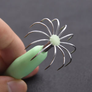 Vente en gros de crochets de gabarit lumineux en acier inoxydable 12 broches Tube de soufflage Parapluie hameçons de pêche <span class=keywords><strong>au</strong></span> calmar sans barbe hameçons de calmar fabriqués - Product Image 5