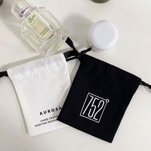 Sac à cordon en coton et lin personnalisé avec logo imprimé, petit sac de rangement pour parfum, cosmétiques, pochette en coton mousseline, sac anti-poussière - Product Image 4