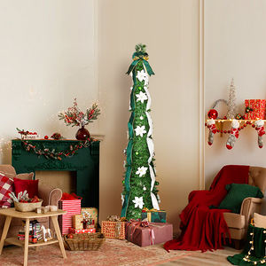 Árbol <span class=keywords><strong>de</strong></span> <span class=keywords><strong>Navidad</strong></span> Espiral Artificial con Cinta Dorada y Blanca, Decoración Navideña - Product Image 1