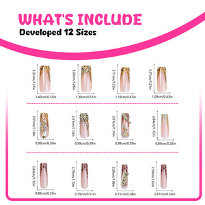 24 Uñas Postizas de Leopardo con Diamantes de Imitación Dorados, Desmontables, de Cobertura Completa, Brillantes, Formato Ataúd para Mujer - Product Image 3