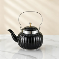 Théière en acier inoxydable noire en forme de citrouille, bouilloire portable avec poignée métallique, infuseur à thé pour la maison