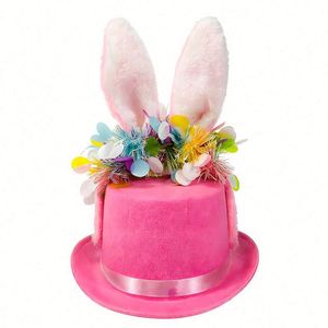 Chapeau de magicien personnalisé avec oreilles de lapin de Pâques, accessoire de fête de carnaval pour enfants et adultes, costume de printemps rose/blanc, sérigraphie - Product Image 2